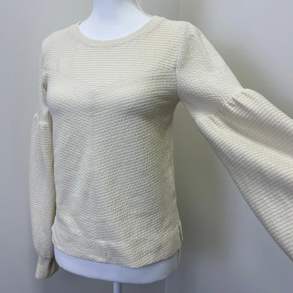 Anthropologie Bayleigh Cream Textured Balloon Sleeve Top XS Boho